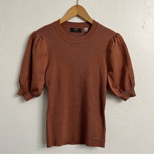 *NWT* T Tahari Short Puff Sleeve Top - Rusty Terracotta / Brown Orange - Size M